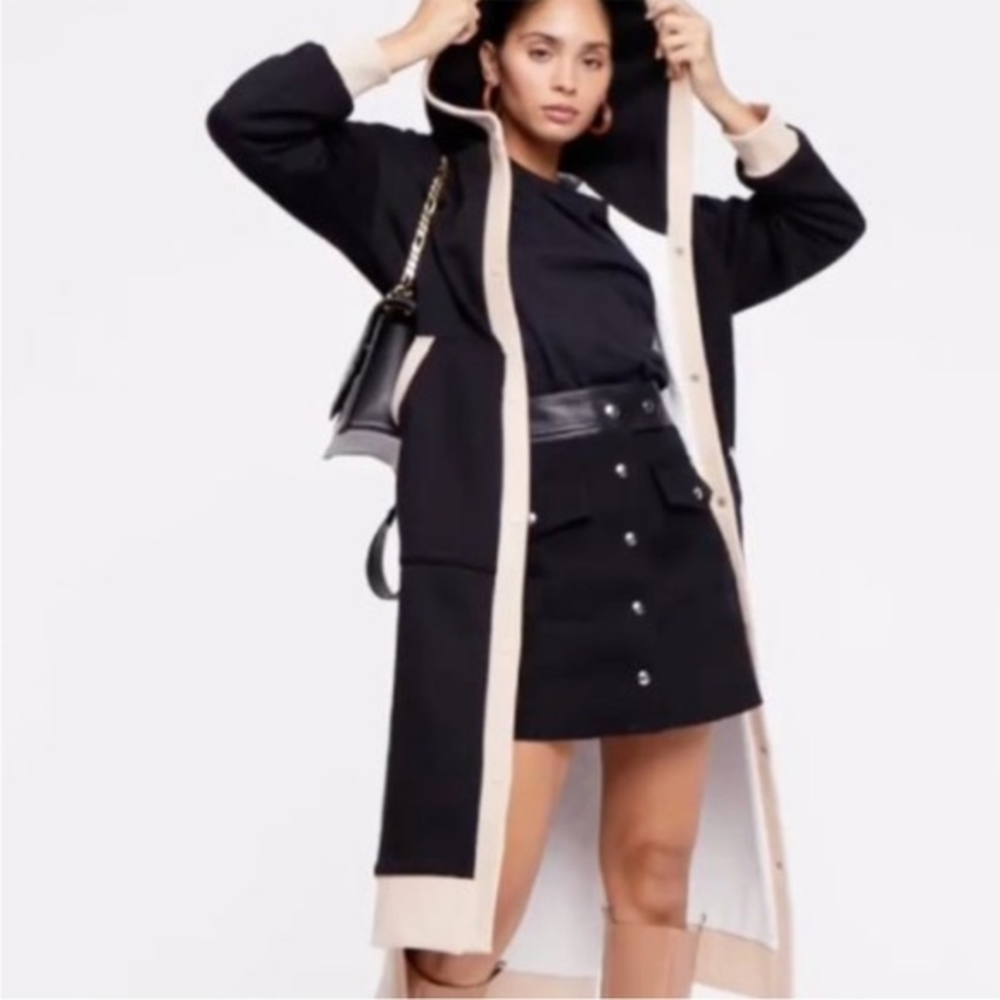 WkndNation black tan sweatshirt duster coat jacket size L NWT
